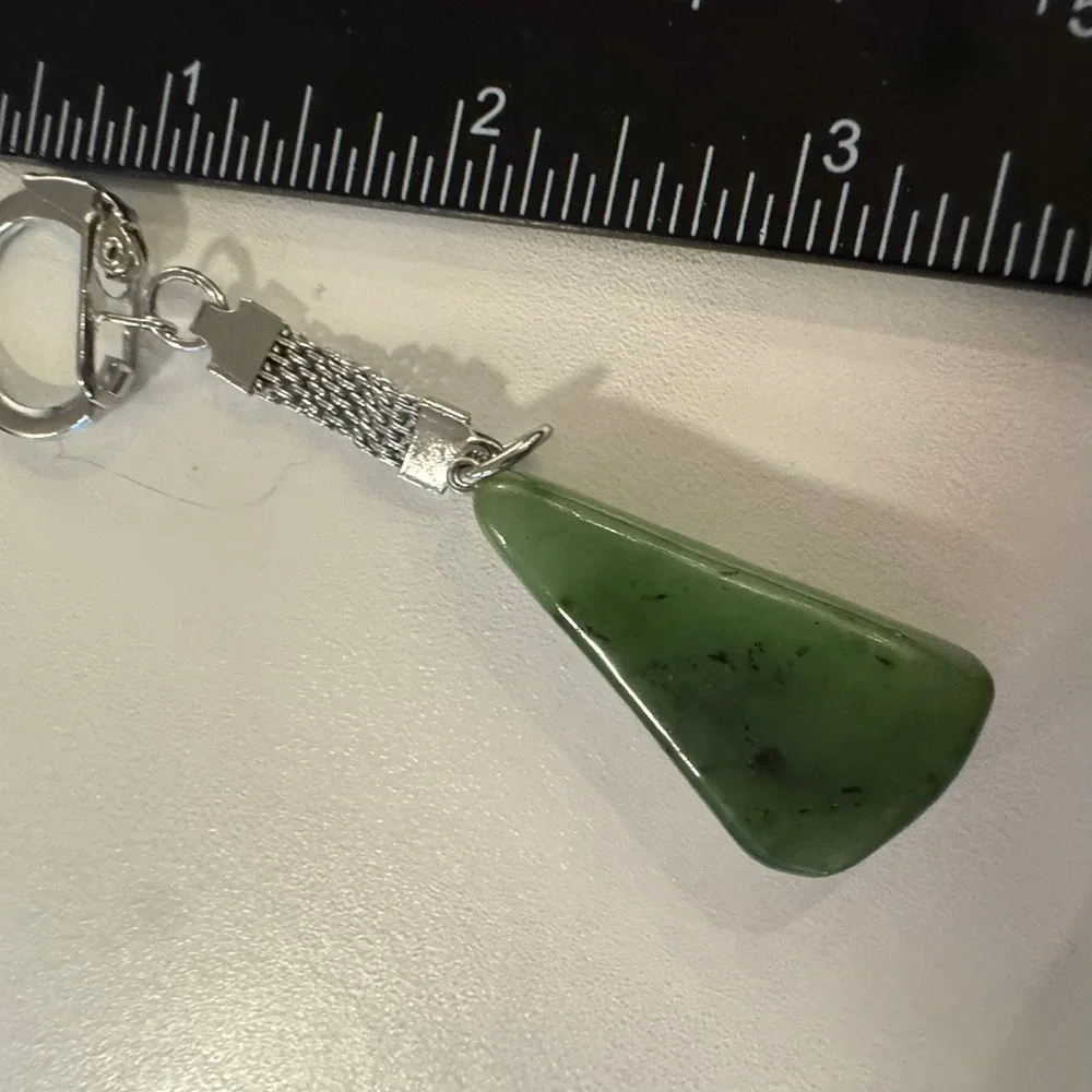 Green Stone Keychain, Polished‎ Green Rock Keyring, Bag Charm Accessories